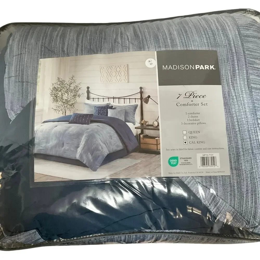 Madison Park Walter Seersucker 7 Pc Comforter Set Blue California King